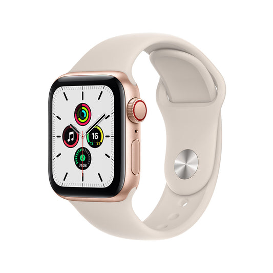 Apple Watch SE (GPS + Cellular) - Caja de aluminio en oro de 40 mm - Correa deportiva blanco estelar - Talla única