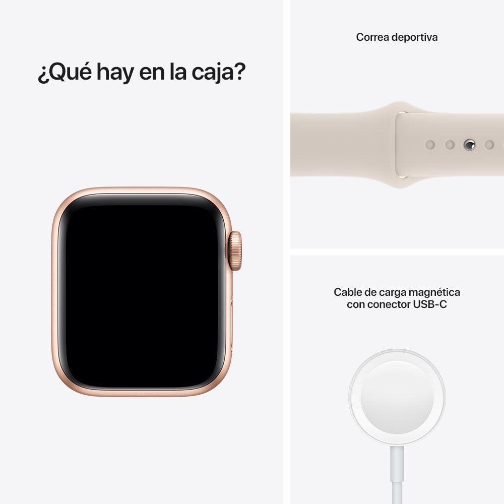 Apple Watch SE (GPS + Cellular) - Caja de aluminio en oro de 40 mm - Correa deportiva blanco estelar - Talla única