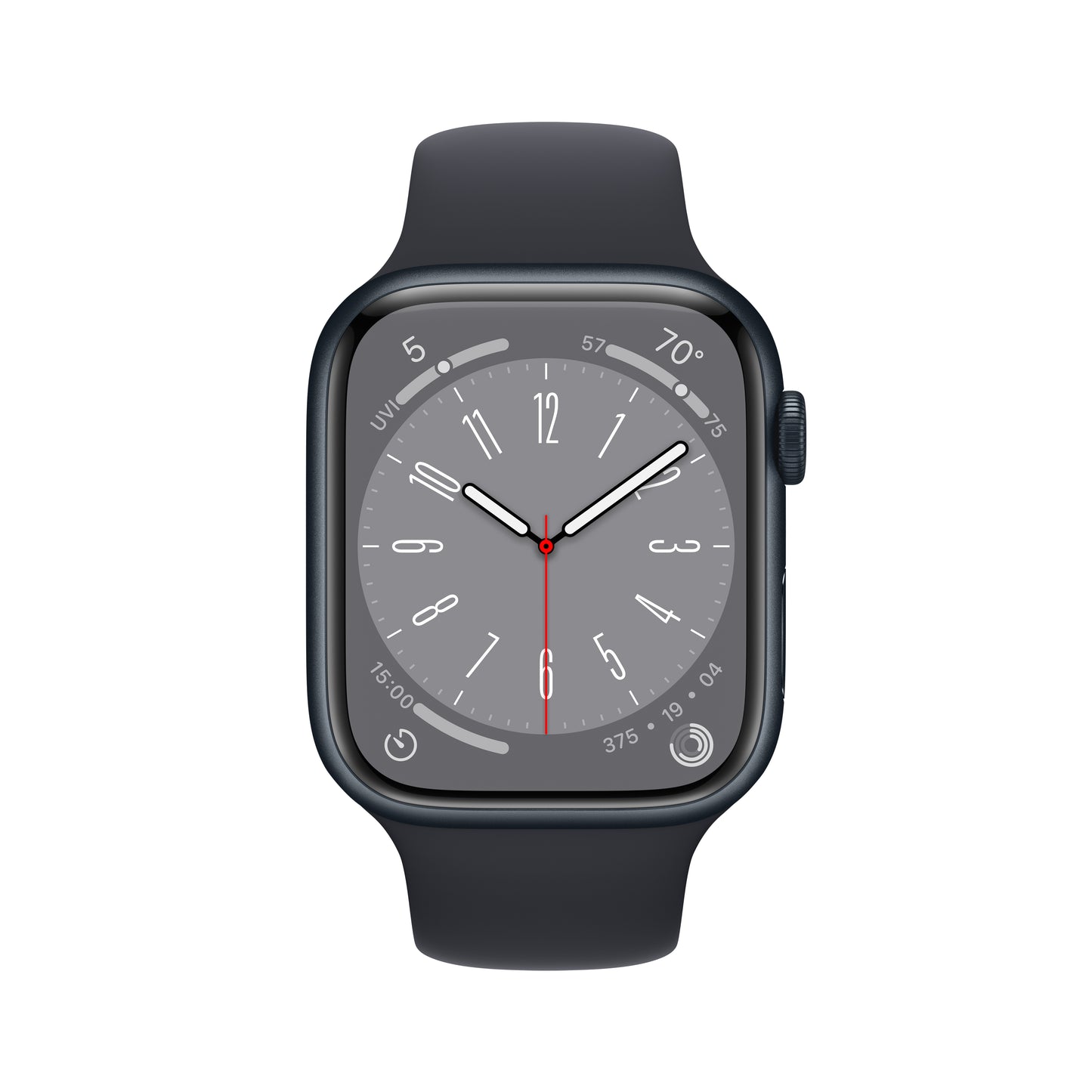 Apple Watch Series 8 (GPS) - Caja de aluminio en color medianoche de 45 mm - Correa deportiva en color medianoche - Talla M/L
