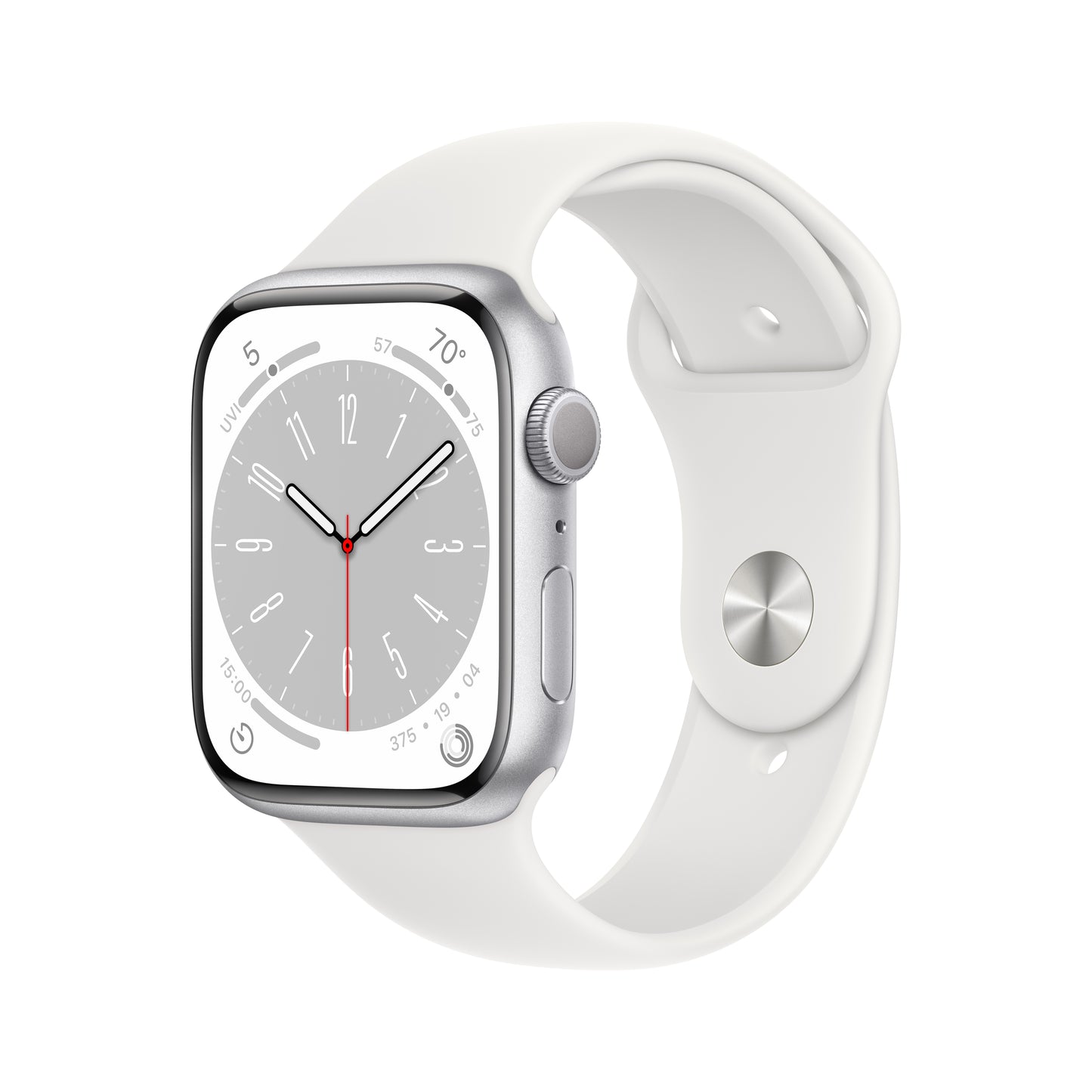 Apple Watch Series 8 (GPS) - Caja de aluminio en plata de 45 mm - Correa deportiva blanca - Talla única