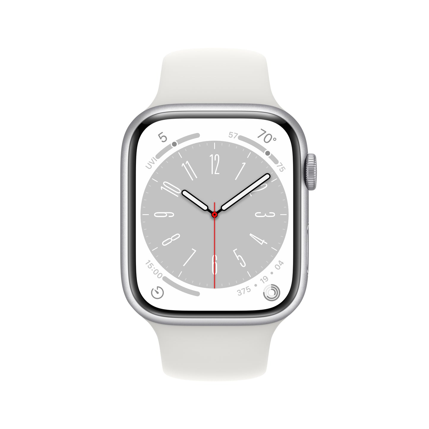 Apple Watch Series 8 (GPS) - Caja de aluminio en plata de 45 mm - Correa deportiva blanca - Talla única