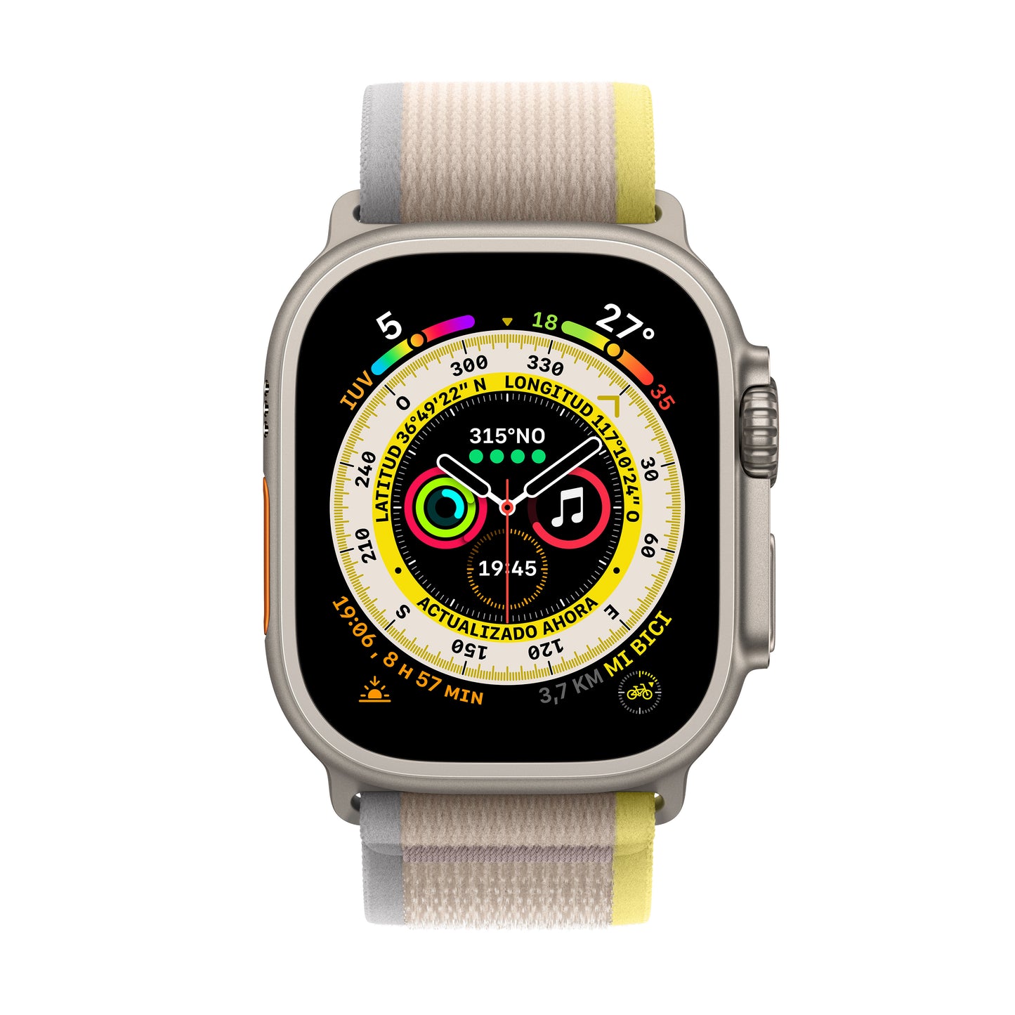 Apple Watch Ultra (GPS + Cellular) - Caja de titanio de 49 mm - Correa Loop Trail amarilla/beis - Talla M/L