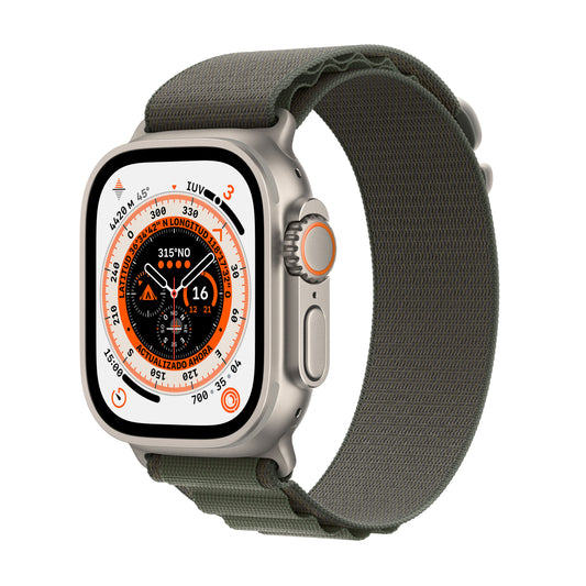 Apple Watch Ultra (GPS + Cellular) - Caja de titanio de 49 mm - Correa Loop Alpine verde - Talla L