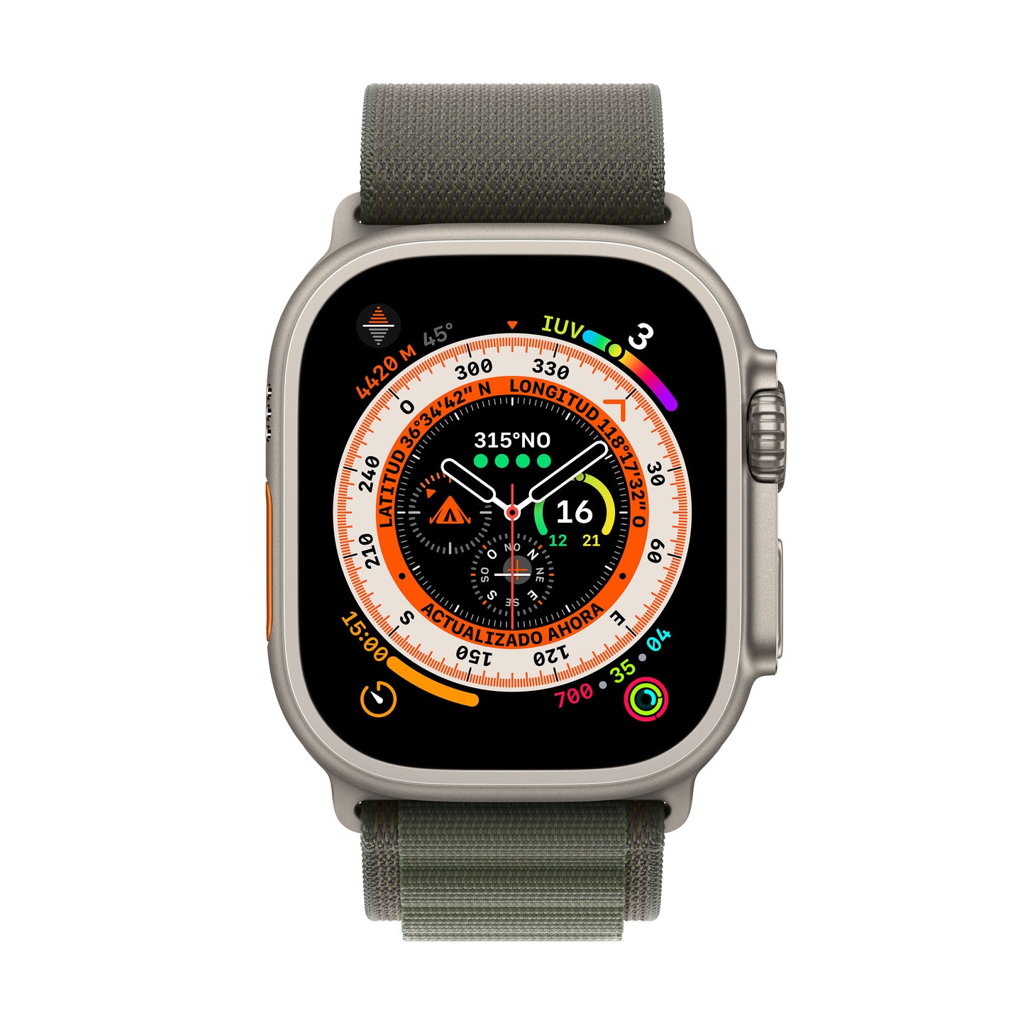 Apple Watch Ultra (GPS + Cellular) - Caja de titanio de 49 mm - Correa Loop Alpine verde - Talla M