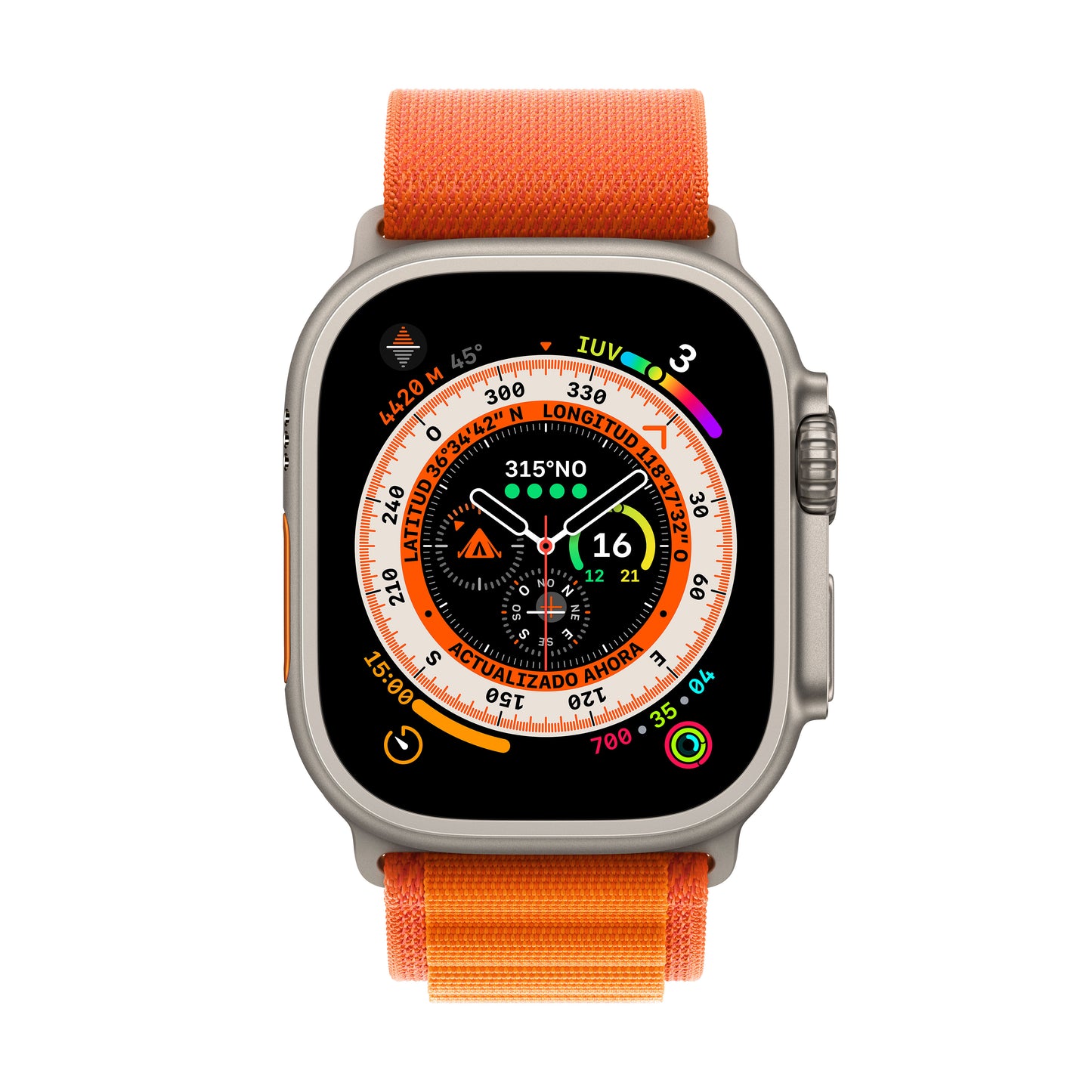 Apple Watch Ultra (GPS + Cellular) - Caja de titanio de 49 mm - Correa Loop Alpine naranja - Talla L