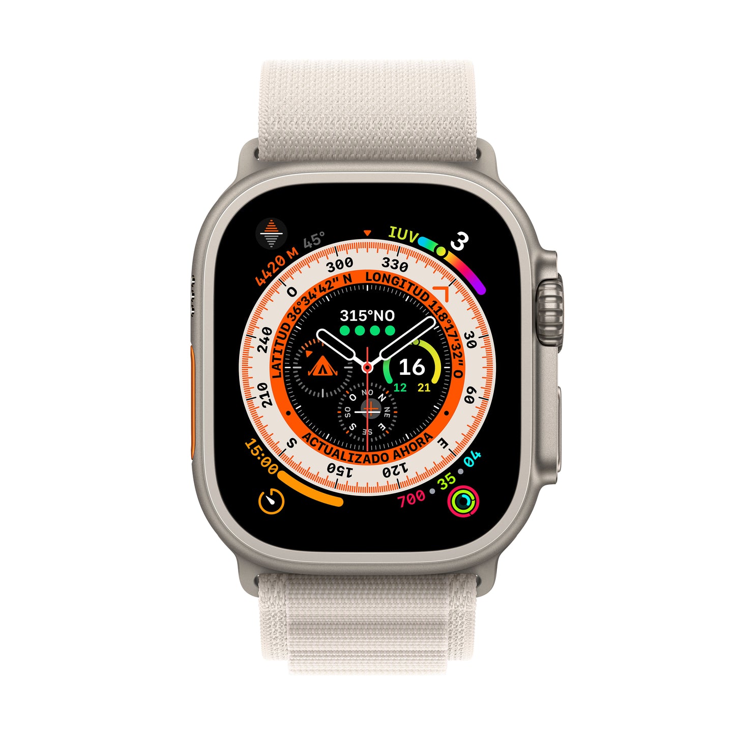 Apple Watch Ultra (GPS + Cellular) - Caja de titanio de 49 mm - Correa Loop Alpine blanco estrella - Talla S