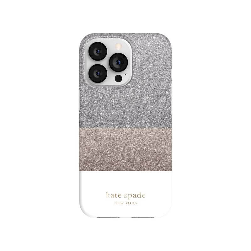 Case Kate Spade NY para iPhone 13 Pro - Bloque Blanco/Plata/Oro/Glitter