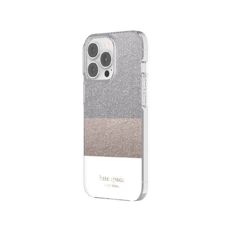 Case Kate Spade NY para iPhone 13 Pro - Bloque Blanco/Plata/Oro/Glitter